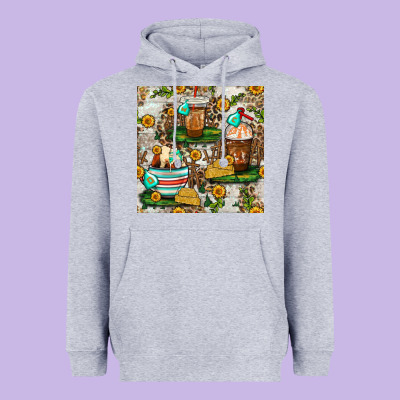 Cow Coffee Cups And Farm With Leopard Seamless Pattern Bbs Heavyweight Hoodie Designed By Bundleandbundleshop