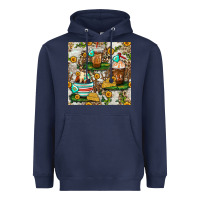 Navy cow coffee cups and farm with leopard seamless pattern bbs Heavyweight Hoodie - BundleAndBundleShop