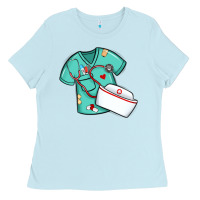 Baby Blue custom name nurse scrubs   font easter risen Ladies Tee - MaliasSmallBusiness