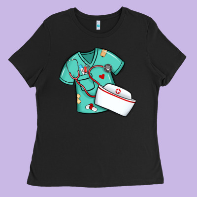 Custom Name Nurse Scrubs   Font Easter Risen Ladies Tee Designed By Maliassmallbusiness