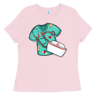 Bubblegum Pink custom name nurse scrubs   font easter risen Ladies Tee - MaliasSmallBusiness