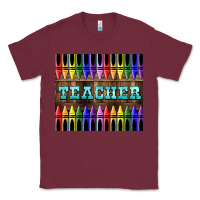 Burgundy Teacher Crayons Tumbler Classic Tee - LillyAllenDesigns