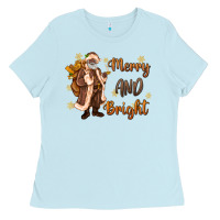 Baby Blue merry and bright black santa Ladies Tee - MaliasSmallBusiness