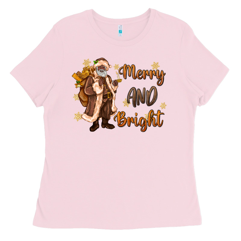 Merry And Bright Black Santa Ladies Tee by MaliasSmallBusiness | Teevron