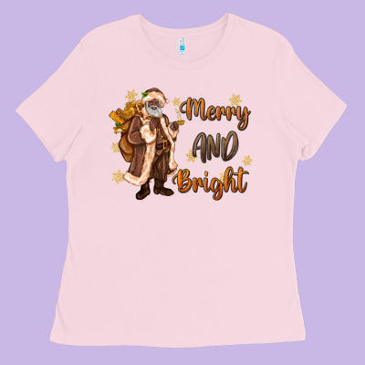 Merry And Bright Black Santa Ladies Tee Designed By Maliassmallbusiness