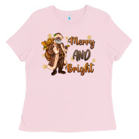 Bubblegum Pink merry and bright black santa Ladies Tee - MaliasSmallBusiness