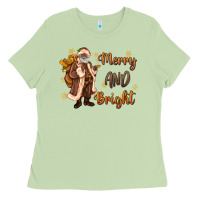 Matcha merry and bright black santa Ladies Tee - MaliasSmallBusiness
