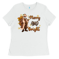 White merry and bright black santa Ladies Tee - MaliasSmallBusiness