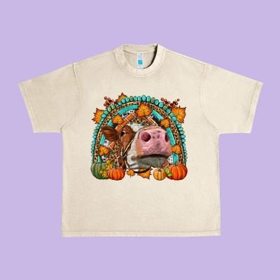 Fall Cow Rainbow Urban Heavy Tee Designed By Lillyallendesigns