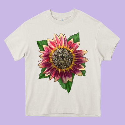 Crimson Blaze Sunflower Heavy Core Tee Designed By Lillyallendesigns