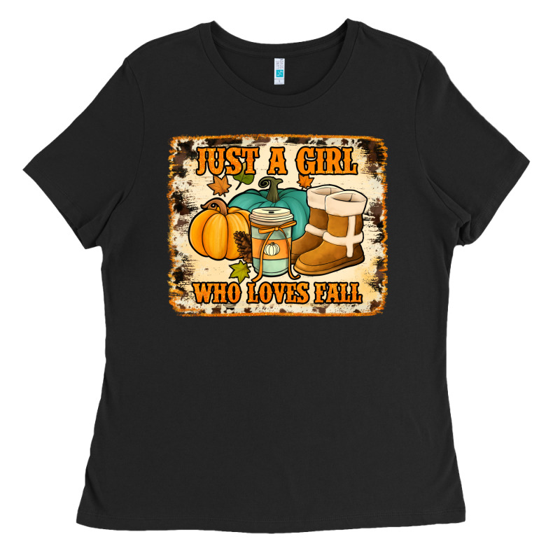 Just A Girl Who Loves Fall Cowhide Background Ladies Tee by Jasminsmagicworld | Teevron