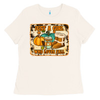 Bone just a girl who loves fall cowhide background Ladies Tee - Jasminsmagicworld