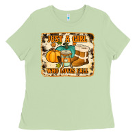 Matcha just a girl who loves fall cowhide background Ladies Tee - Jasminsmagicworld