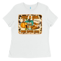 White just a girl who loves fall cowhide background Ladies Tee - Jasminsmagicworld