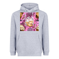 Heather Grey cat coffee cups and paw with leopard and glitter seamless pattern bbs Heavyweight Hoodie - BundleAndBundleShop