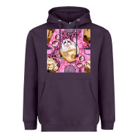 Plum cat coffee cups and paw with leopard and glitter seamless pattern bbs Heavyweight Hoodie - BundleAndBundleShop