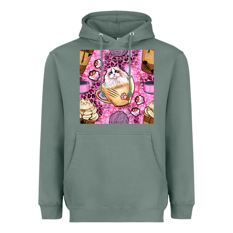 Cat Coffee Cups And Paw With Leopard And Glitter Seamless Pattern Bbs Heavyweight Hoodie by BundleAndBundleShop | Teevron