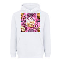 White cat coffee cups and paw with leopard and glitter seamless pattern bbs Heavyweight Hoodie - BundleAndBundleShop