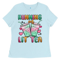 Baby Blue running on lit tea Ladies Tee - MaliasSmallBusiness