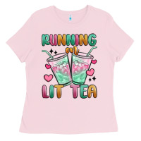 Bubblegum Pink running on lit tea Ladies Tee - MaliasSmallBusiness