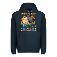 Navy just a girl who loves chickens Premium Hoodie - OliviaCreatesArt