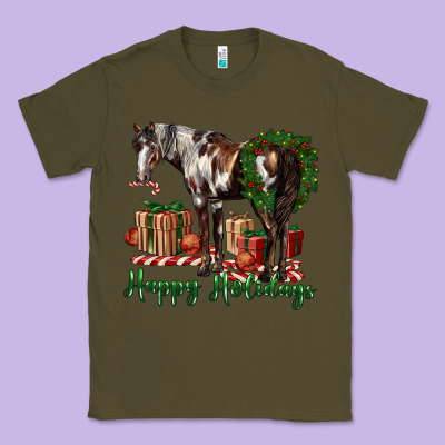 Happy Holidays Mustang Horse Classic Tee Designed By Lillyallendesigns
