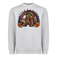 Heather Grey Army Christmas rainbow Heavyweight Sweatshirt - NancyCooperArtShop