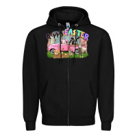 Black Happy Easter truck with farm animals Easter Day Zipper Hoodie - CowGirlArtShop