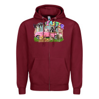 Burgundy Happy Easter truck with farm animals Easter Day Zipper Hoodie - CowGirlArtShop