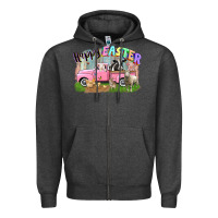 Charcoal Heather Happy Easter truck with farm animals Easter Day Zipper Hoodie - CowGirlArtShop