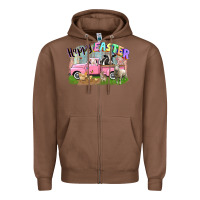Chestnut Happy Easter truck with farm animals Easter Day Zipper Hoodie - CowGirlArtShop