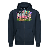 Navy Happy Easter truck with farm animals Easter Day Zipper Hoodie - CowGirlArtShop