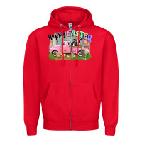 Red Happy Easter truck with farm animals Easter Day Zipper Hoodie - CowGirlArtShop