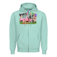 Seafoam Happy Easter truck with farm animals Easter Day Zipper Hoodie - CowGirlArtShop