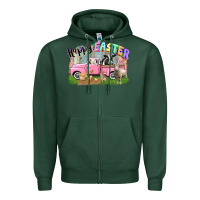 Sports Green Happy Easter truck with farm animals Easter Day Zipper Hoodie - CowGirlArtShop