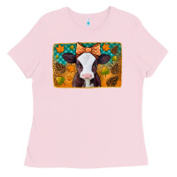 Bubblegum Pink autumn baby cow Ladies Tee - Jasminsmagicworld