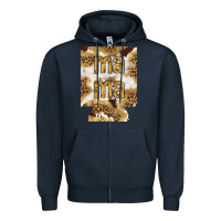 Navy Mama with leopard and cowhide regular can cooler Zipper Hoodie - HowdyJamesFarm