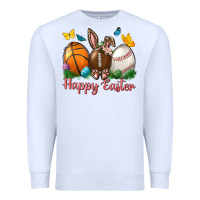 White Happy Easter Sports With Butterfly Premium Sweatshirt - BundleAndBundleShop