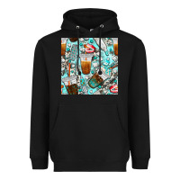 Black dentist coffee cups toothpaste and teeth with cowhide seamless pattern Heavyweight Hoodie - BundleAndBundleShop