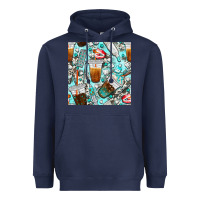 Navy dentist coffee cups toothpaste and teeth with cowhide seamless pattern Heavyweight Hoodie - BundleAndBundleShop