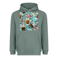 Sage dentist coffee cups toothpaste and teeth with cowhide seamless pattern Heavyweight Hoodie - BundleAndBundleShop