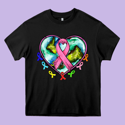 Heart Earth And Cancer Ribbon Heavy Core Tee Designed By Adodesignshop