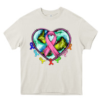Cream heart earth and cancer ribbon Heavy Core Tee - AdoDesignShop
