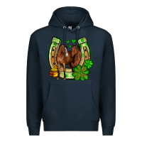 Navy St. Patrick's Day horse horseshoe Premium Hoodie - OliviaCreatesArt