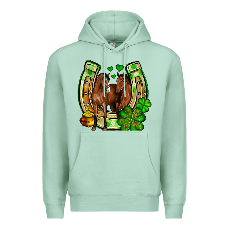 St. Patrick's Day Horse Horseshoe Premium Hoodie by OliviaCreatesArt | Teevron