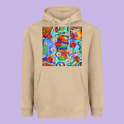 Hippie Coffee Cups And Flowers And Peace Seamless Pattern Bbs Heavyweight Hoodie Designed By Bundleandbundleshop