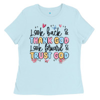 Baby Blue look back and thank god look forward and trust god Ladies Tee - MaliasSmallBusiness