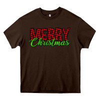 Chocolate Brown merry christmas tartan Heavy Core Tee - Jasminsmagicworld