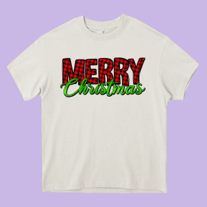 Merry Christmas Tartan Heavy Core Tee Designed By Jasminsmagicworld