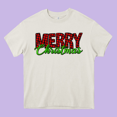 Merry Christmas Tartan Heavy Core Tee Designed By Jasminsmagicworld